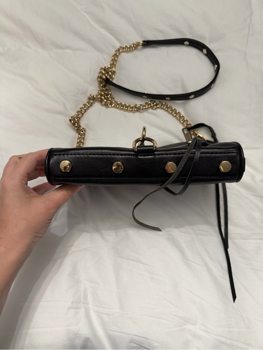 Rebecca Minkoff Black Leather Crossbody with Gold Chain Strap - Picture 3 of 5